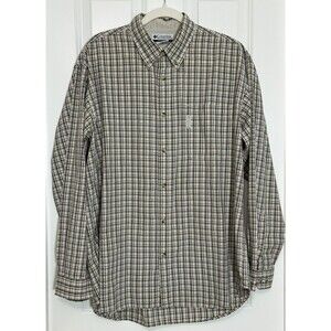 Columbia Long Sleeve Button Down Shirt Men's XL‎ Beige Gray Plaid Outdoor Hiking
